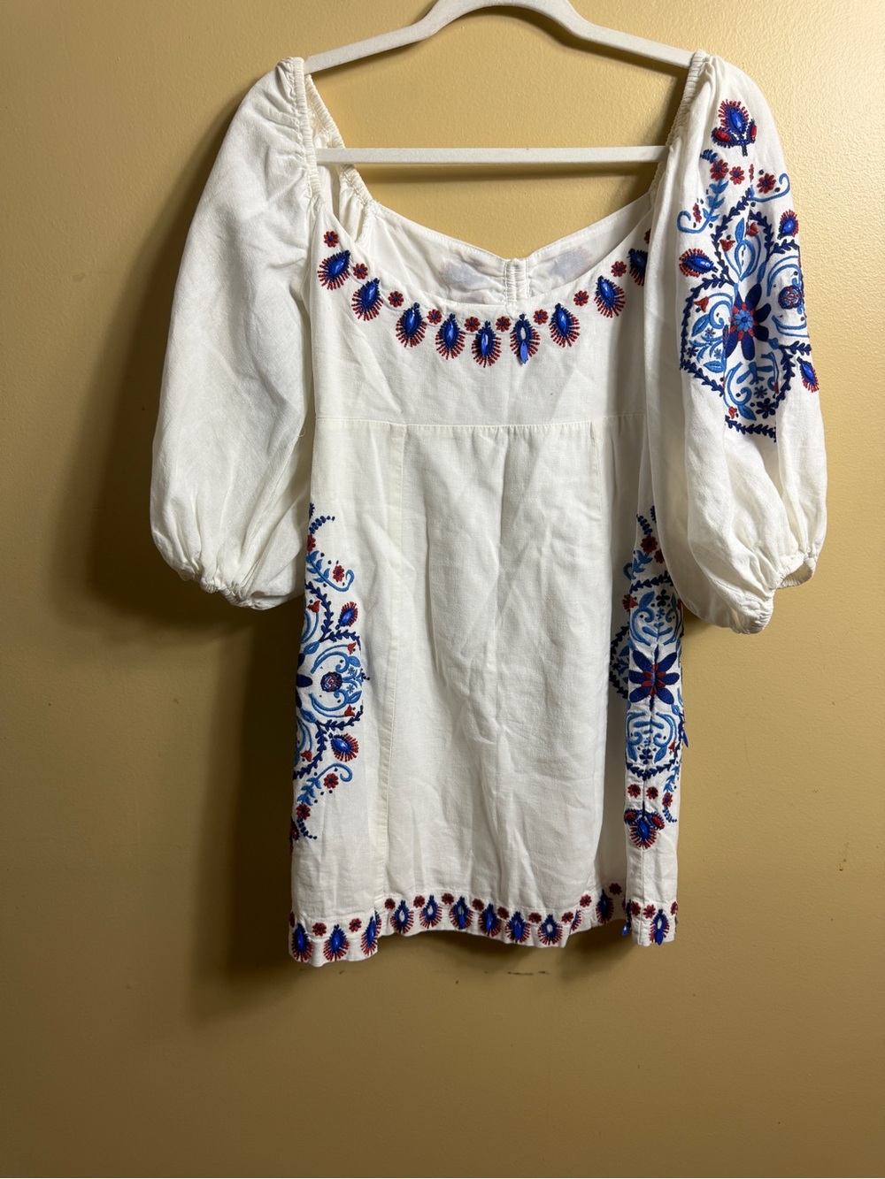 Farm Rio Off-White Navy Embroidery Mini Dress. Small - Picture 9 of 10
